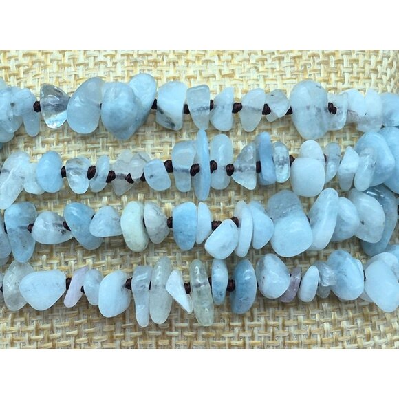 Muti Strand Natural Blue Aquamarine Chip Stone Bracelet Boho Hippie Nature Lover - Picture 3 of 9